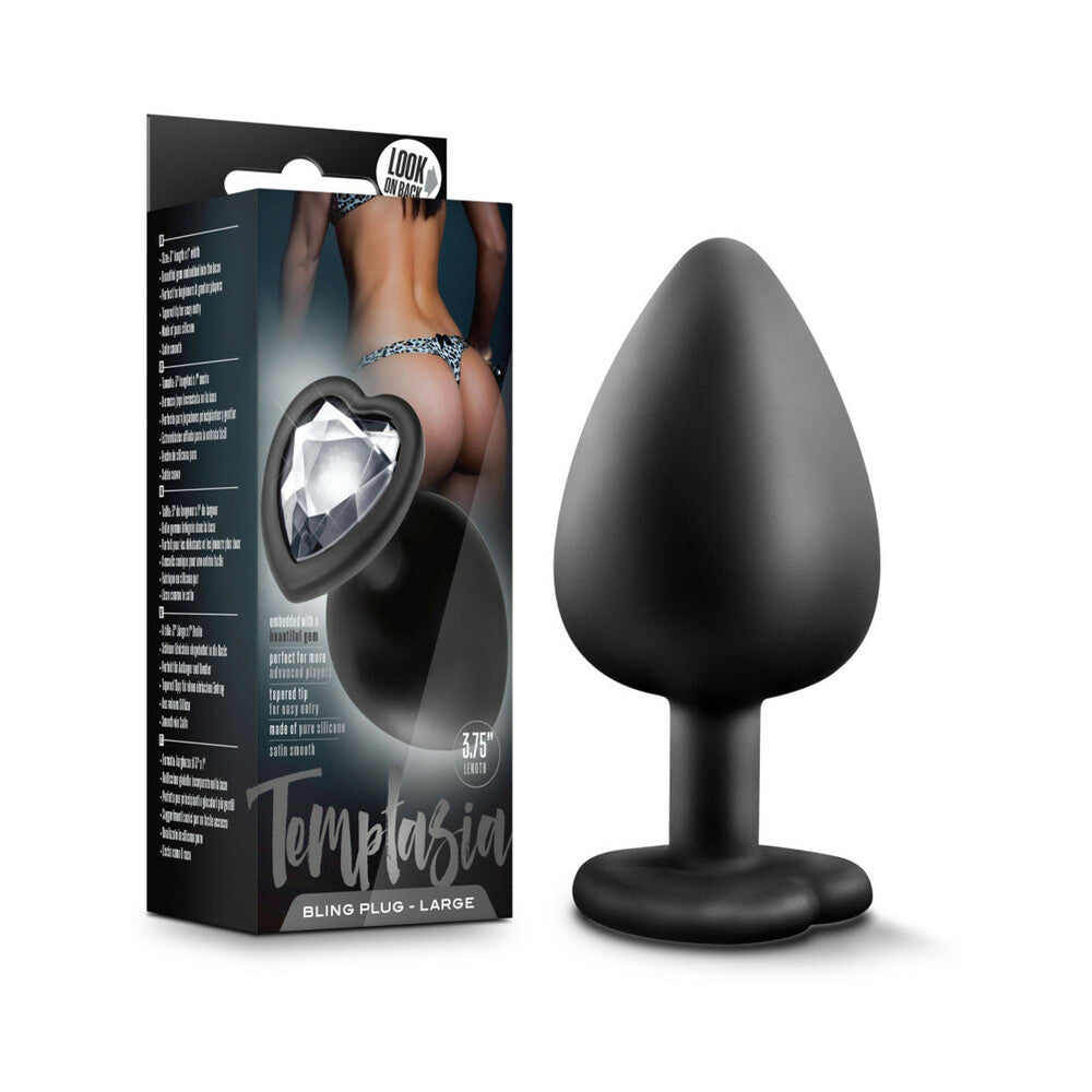 TEMPTASIA BLING ANAL PLUG WITH HEART-SHAPED GEM BASE LARGE BLACK