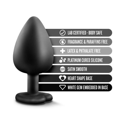 TEMPTASIA BLING ANAL PLUG WITH HEART-SHAPED GEM BASE LARGE BLACK