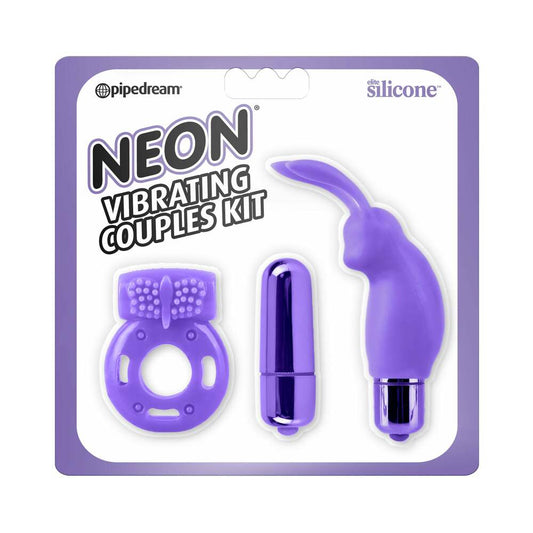 PIPEDREAM - NEON 3-PIECE SILICONE VIBRATING COUPLES KIT PURPLE