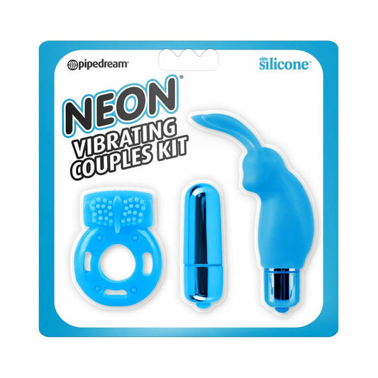 NEON 3-PIECE SILICONE VIBRATING COUPLES KIT BLUE