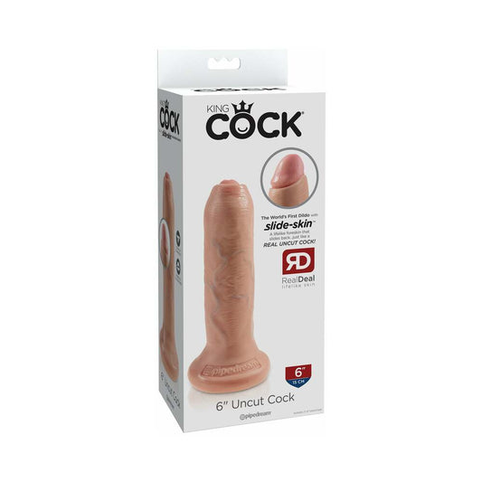 PIPEDREAM - KING COCK 6 IN. UNCUT COCK REALISTIC DILDO WITH MOVEABLE FORESKIN & SUCTION CUP BEIGE