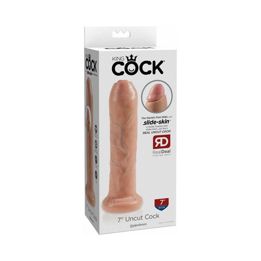 PIPEDREAM - KING COCK 7 IN. UNCUT COCK REALISTIC DILDO WITH MOVEABLE FORESKIN & SUCTION CUP BEIGE