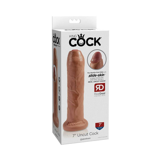 KING COCK 7 IN. UNCUT COCK REALISTIC DILDO WITH MOVEABLE FORESKIN & SUCTION CUP TAN