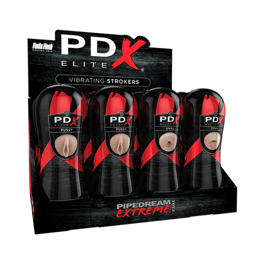 PDX BRANDS - PDX ELITE VIBRATING STROKER DISPLAY 12-PACK (PUSSY, ANAL & ORAL)