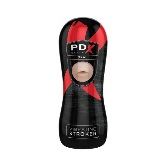 PDX ELITE VIBRATING STROKER ORAL BEIGE/BLACK