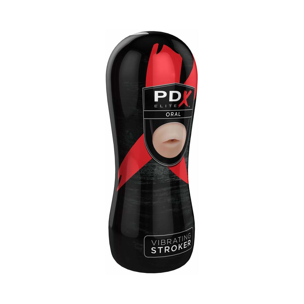 PDX ELITE VIBRATING STROKER ORAL BEIGE/BLACK