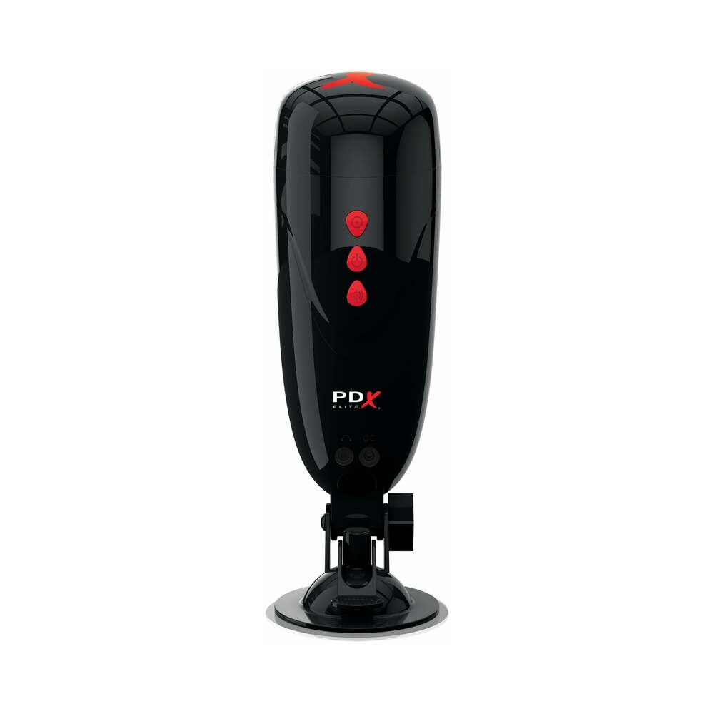 PDX BRANDS - PDX ELITE DIRTY TALK RECHARGEABLE VIBRATING STARTER STROKER WITH HANDS-FREE SUCTION CUP BEIGE/BLACK