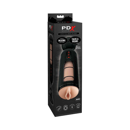 PDX BRANDS - PDX ELITE VIBRATING MEGA MILKER RECHARGEABLE STROKER WITH HANDS-FREE SUCTION CUP BEIGE/BLACK
