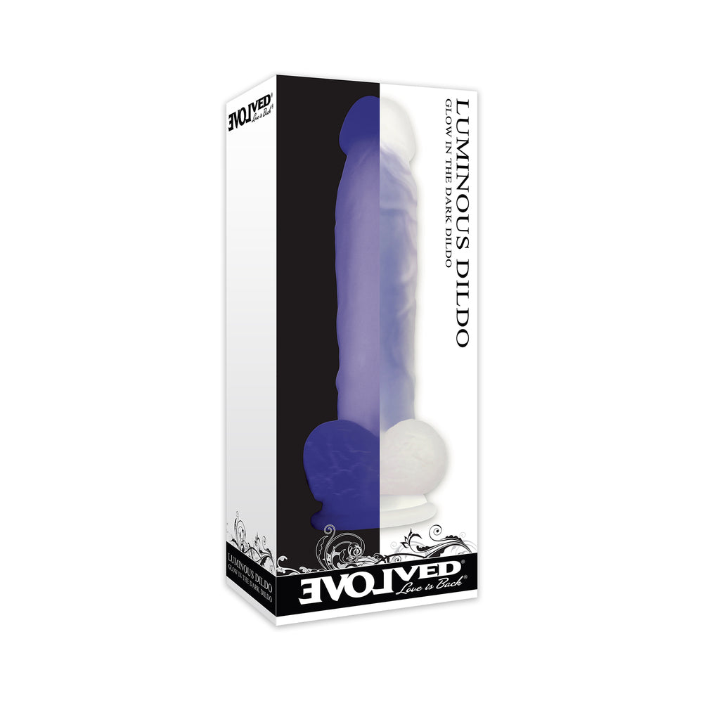 EVOLVED LUMINOUS POSEABLE GLOW IN THE DARK 8 IN. DILDO WITH BALLS CLEAR/PURPLE
