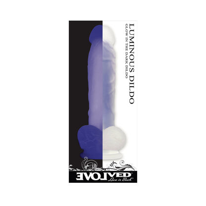 EVOLVED - LUMINOUS POSEABLE GLOW IN THE DARK 8 IN. DILDO WITH BALLS CLEAR/PURPLE