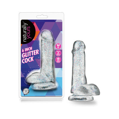 BLUSH - NATURALLY YOURS 6 IN. GLITTER COCK REALISTIC DILDO WITH BALLS SPARKLING CLEAR