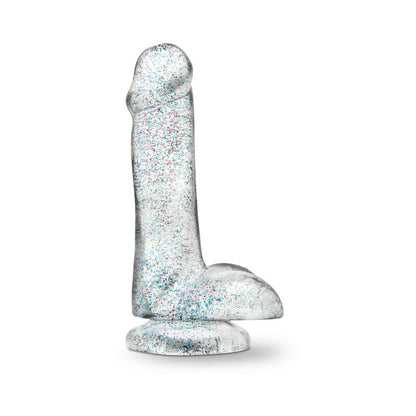 NATURALLY YOURS 6 IN. GLITTER COCK REALISTIC DILDO WITH BALLS SPARKLING CLEAR