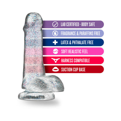 NATURALLY YOURS 6 IN. GLITTER COCK REALISTIC DILDO WITH BALLS SPARKLING CLEAR