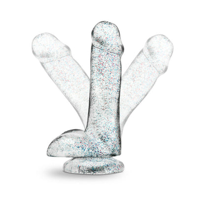 NATURALLY YOURS 6 IN. GLITTER COCK REALISTIC DILDO WITH BALLS SPARKLING CLEAR