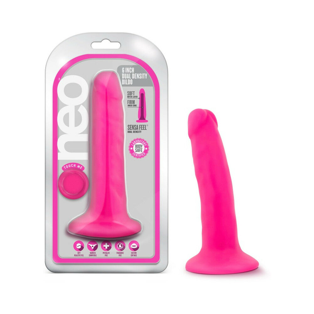 NEO 6 IN. DUAL DENSITY DILDO NEON PINK