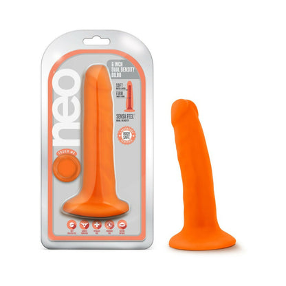 NEO 6 IN. DUAL DENSITY DILDO NEON ORANGE