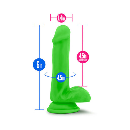 BLUSH - NEO 6 IN. DUAL DENSITY DILDO WITH BALLS NEON