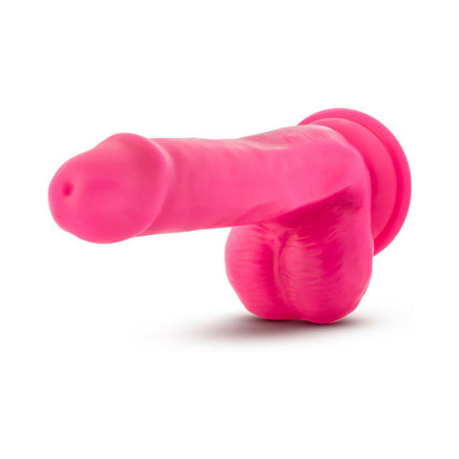 NEO 6 IN. DUAL DENSITY DILDO WITH BALLS NEON PINK
