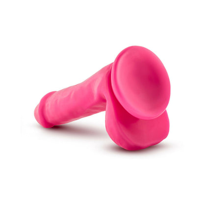 NEO 6 IN. DUAL DENSITY DILDO WITH BALLS NEON PINK