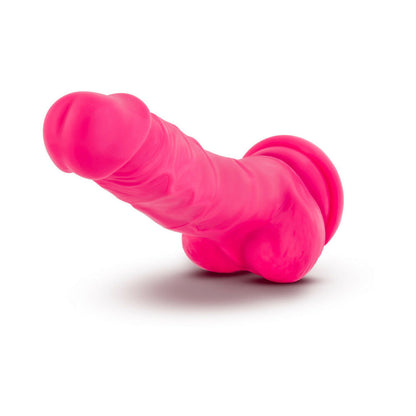 NEO 7.5 IN. DUAL DENSITY DILDO WITH BALLS NEON PINK