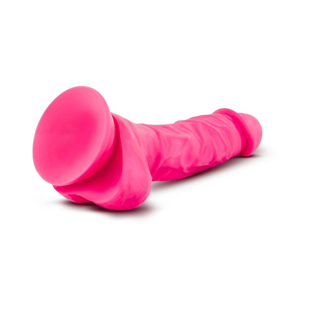 NEO 7.5 IN. DUAL DENSITY DILDO WITH BALLS NEON PINK