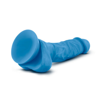 NEO 7.5 IN. DUAL DENSITY DILDO WITH BALLS NEON BLUE