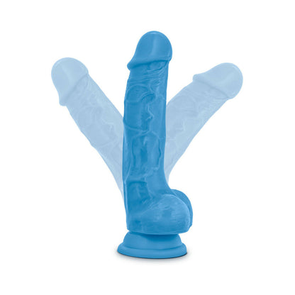 NEO 7.5 IN. DUAL DENSITY DILDO WITH BALLS NEON BLUE