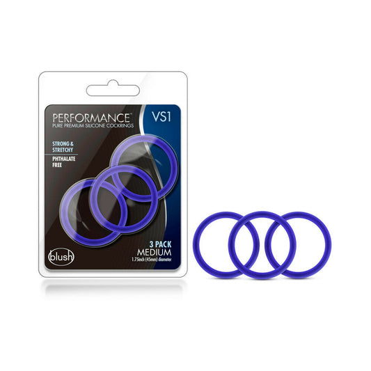 PERFORMANCE VS1 PURE PREMIUM SILICONE COCKRINGS 3-PACK MEDIUM INDIGO