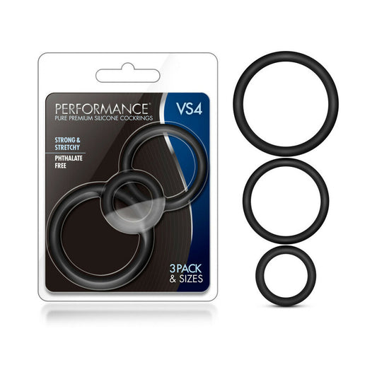 PERFORMANCE VS4 PURE PREMIUM SILICONE COCKRINGS 3-PACK SET BLACK