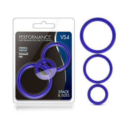 PERFORMANCE VS4 PURE PREMIUM SILICONE COCKRINGS 3-PACK SET INDIGO
