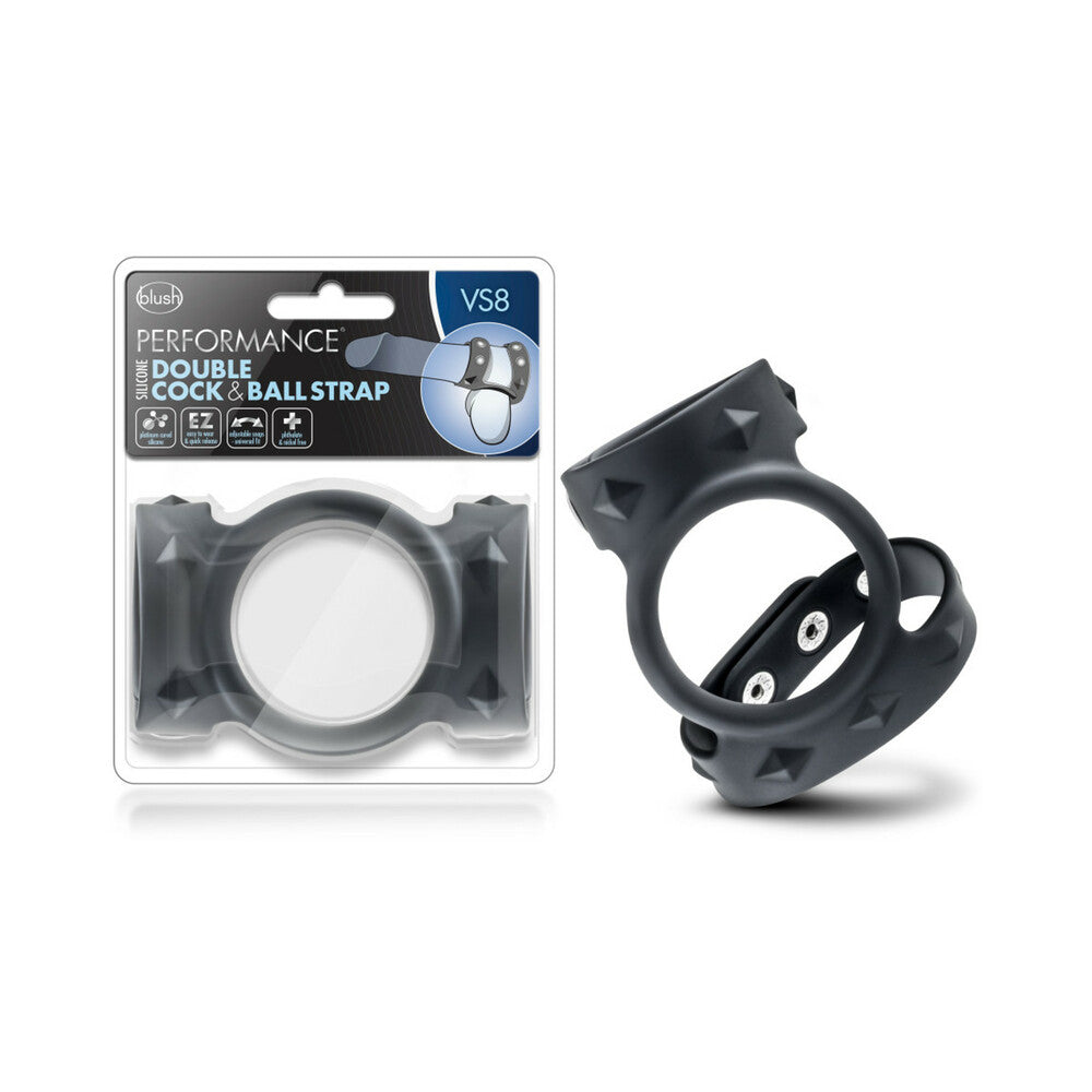 BLUSH - PERFORMANCE VS8 SILICONE DOUBLE COCK & BALL STRAP BLACK