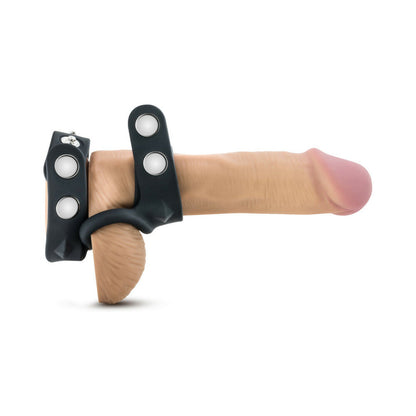 PERFORMANCE VS8 SILICONE DOUBLE COCK & BALL STRAP BLACK