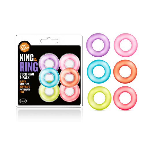 BLUSH - PLAY WITH ME KING OF THE RING COCKRING 6-PACK ASSORTED COLORS
