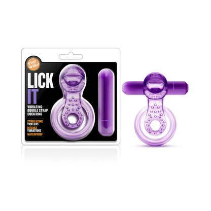 PLAY WITH ME LICK IT VIBRATING DOUBLE STRAP COCKRING PURPLE
