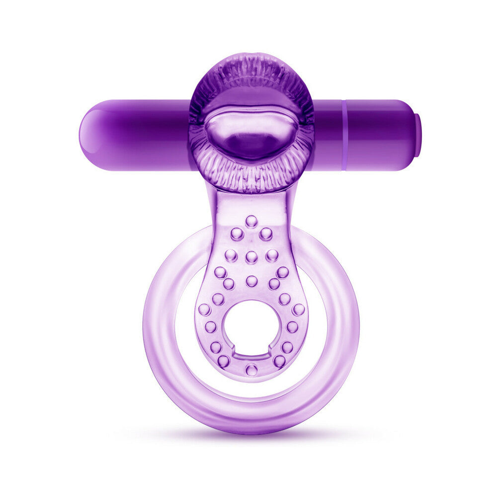 PLAY WITH ME LICK IT VIBRATING DOUBLE STRAP COCKRING PURPLE