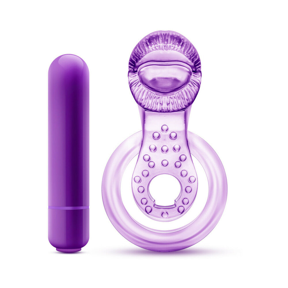 BLUSH - PLAY WITH ME LICK IT VIBRATING DOUBLE STRAP COCKRING PURPLE