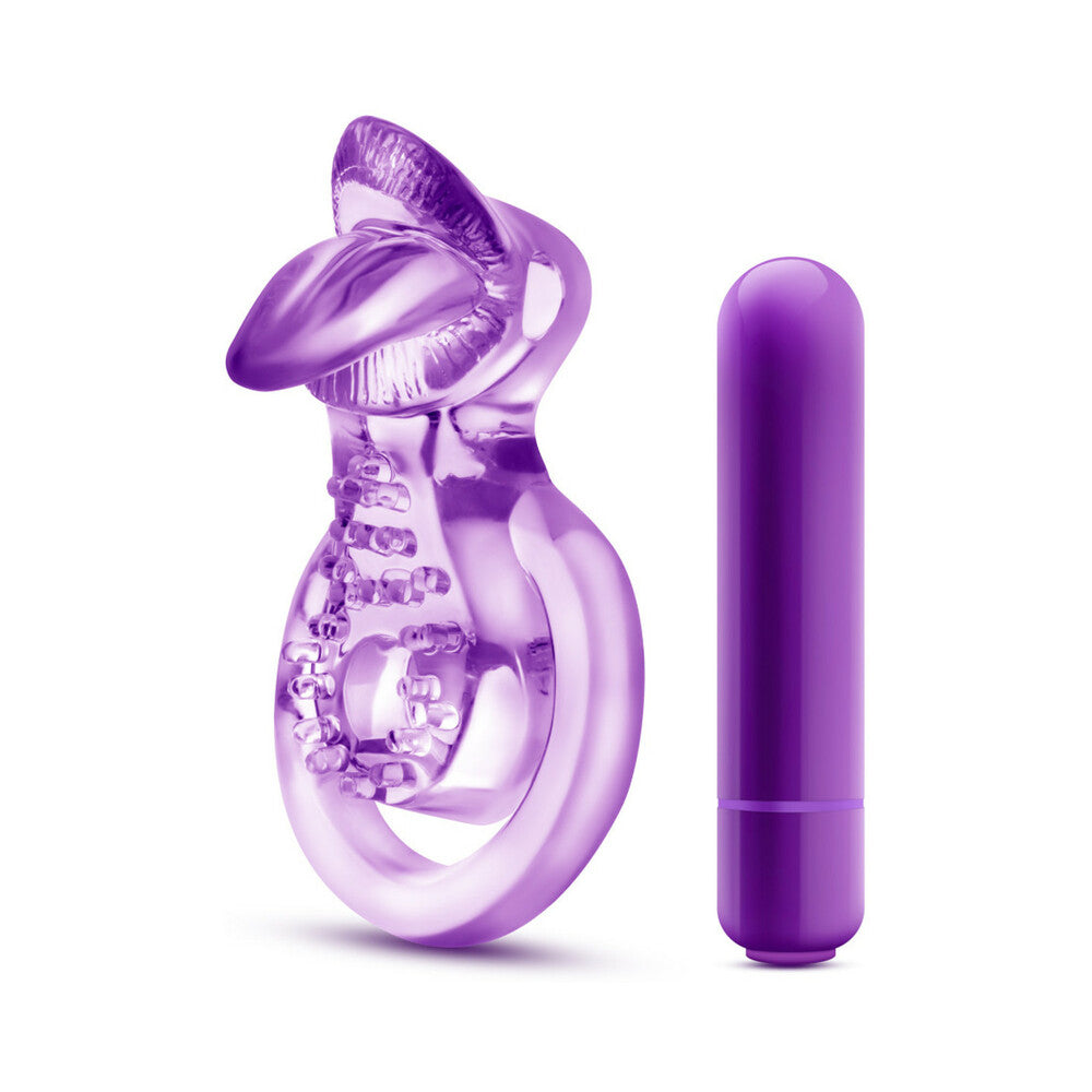 PLAY WITH ME LICK IT VIBRATING DOUBLE STRAP COCKRING PURPLE