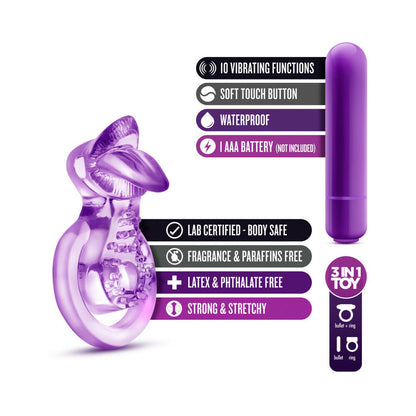 BLUSH - PLAY WITH ME LICK IT VIBRATING DOUBLE STRAP COCKRING PURPLE