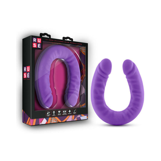 RUSE REALISTIC 18 IN. SILICONE SLIM DOUBLE DONG DUAL ENDED DILDO PURPLE