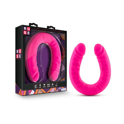 BLUSH - RUSE REALISTIC 18 IN. SILICONE SLIM DOUBLE DONG DUAL ENDED DILDO HOT PINK