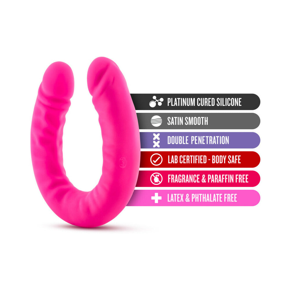 BLUSH - RUSE REALISTIC 18 IN. SILICONE SLIM DOUBLE DONG DUAL ENDED DILDO HOT PINK