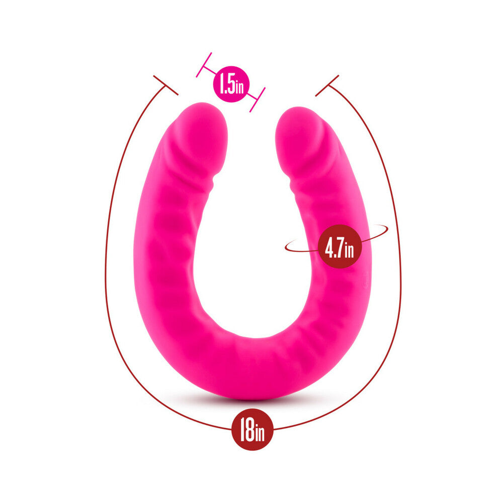 BLUSH - RUSE REALISTIC 18 IN. SILICONE SLIM DOUBLE DONG DUAL ENDED DILDO HOT PINK