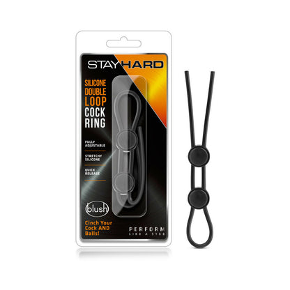STAY HARD SILICONE DOUBLE LOOP LASSO/BOLO COCKRING BLACK