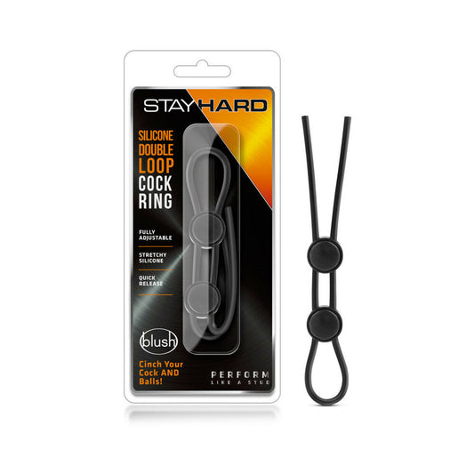STAY HARD SILICONE DOUBLE LOOP LASSO/BOLO COCKRING BLACK