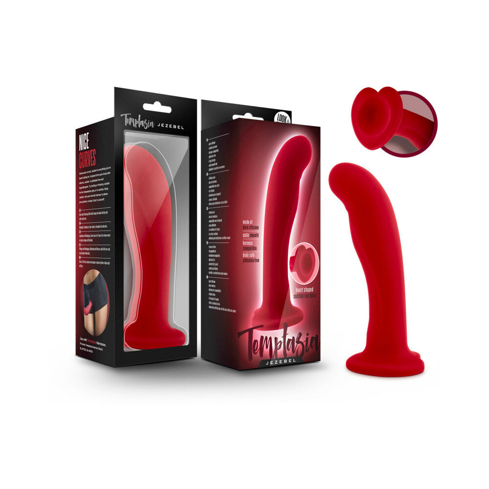 BLUSH - TEMPTASIA JEZEBEL 6 IN. CURVED SILICONE DILDO WITH HEART-SHAPED SUCTION CUP CRIMSON