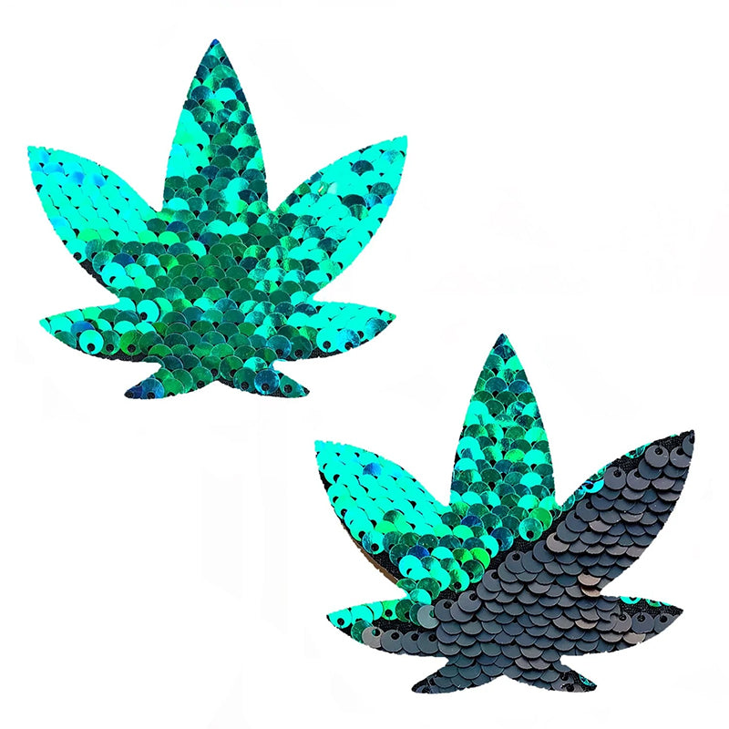 NEVA NUDE - PASTY POT LEAF SEQUIN GREEN TO BLACK