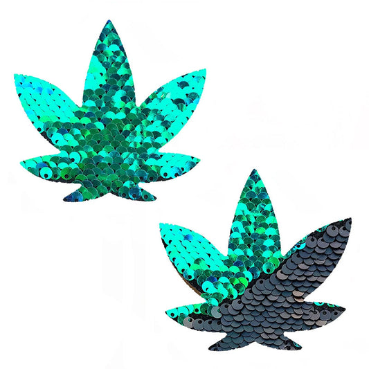 NEVA NUDE - PASTY POT LEAF SEQUIN GREEN TO BLACK