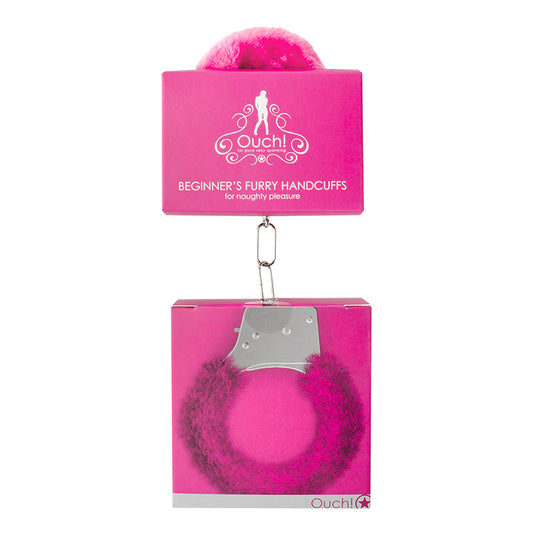 OUCH! BEGINNER''S FURRY HANDCUFFS WITH QUICK-RELEASE PINK