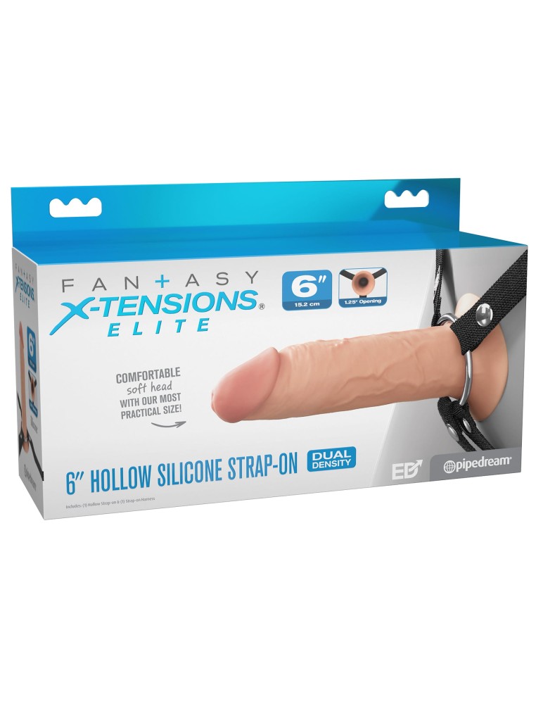 PIPEDREAM - FANTASY X-TENSIONS ELITE - 6" SILICONE HOLLOW STRAP-ON - DUAL DENSITY