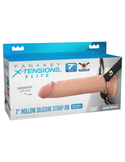PIPEDREAM - FANTASY X-TENSIONS ELITE - 7" SILICONE HOLLOW STRAP-ON - DUAL DENSITY